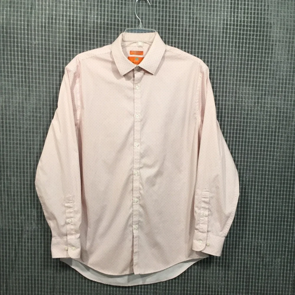 Egara Mens Extreme Slim Fit Stretch Dress Shirt Pink Geometric 16 32-33